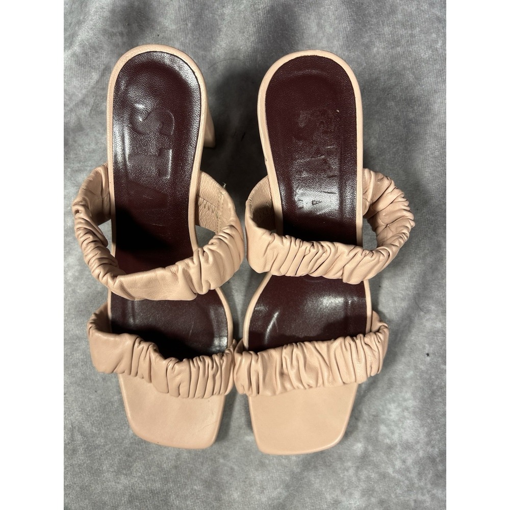STAUD Ruched Leather Slide Sandals Pink Block Heel EU 36 US 6 Made Portugal - Picture 2 of 4